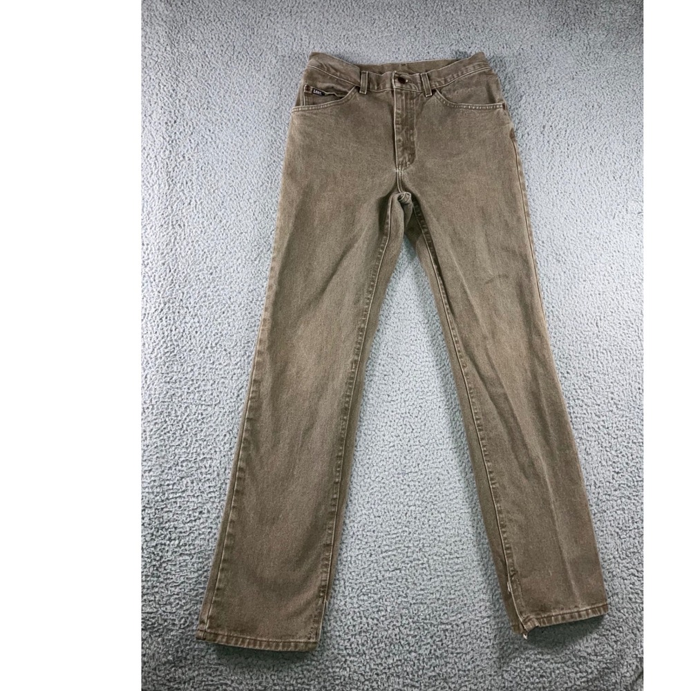 Vintage Lee Jeans Women 28 Straight Leg High Rise Taupe Retro 90s Western Casual